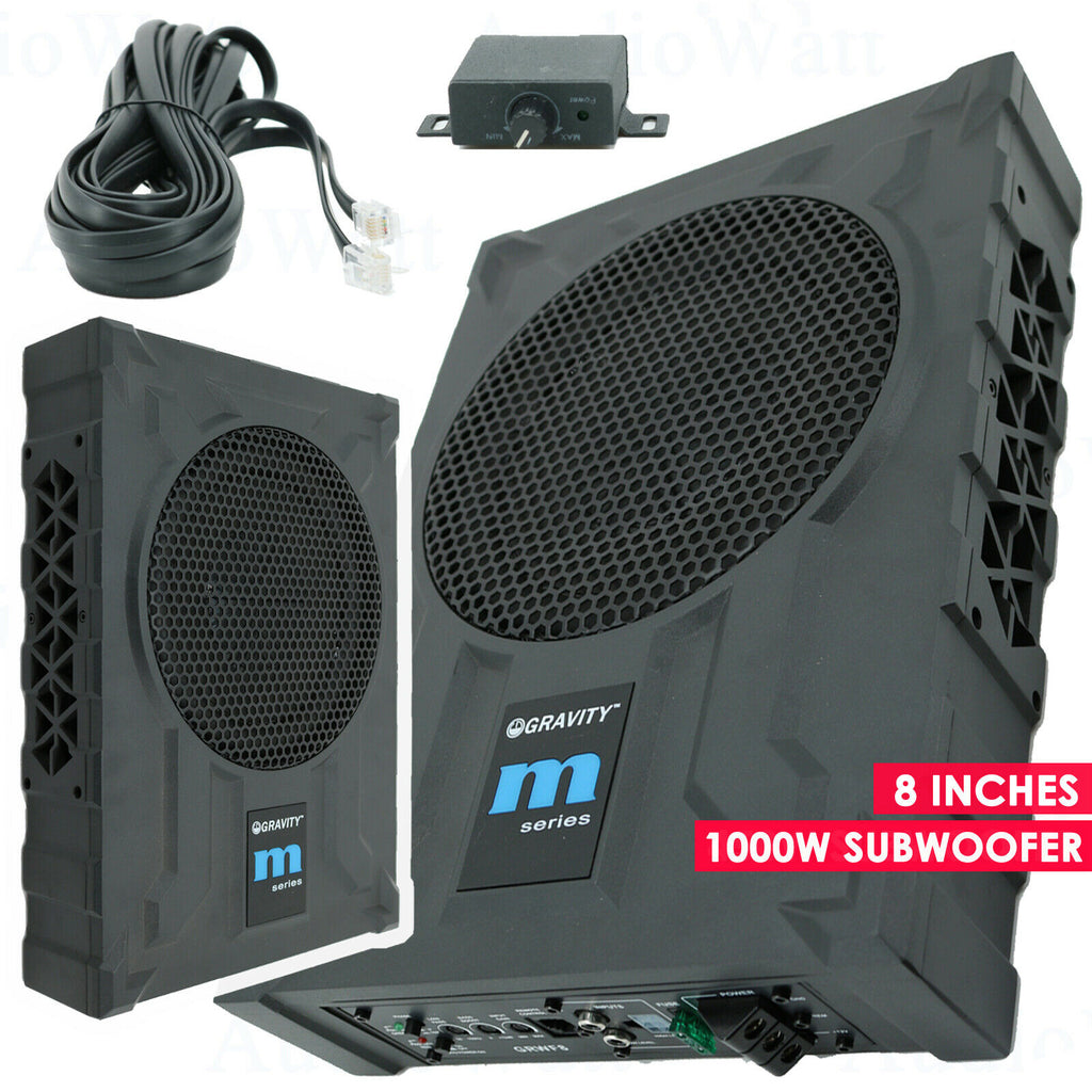 Gravity 8" 1000W CAR AUDIO UNDER SEAT SUPER SLIM POWERED SUBWOOFER ENCLOSURE SUB - Sellabi