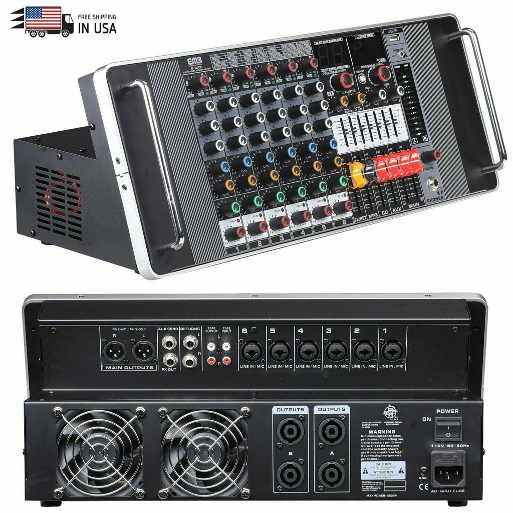 EMB TX6P 600W 6 Channel Power Mixer Console w/ DSP Effects, Bluetooth, Record - Sellabi