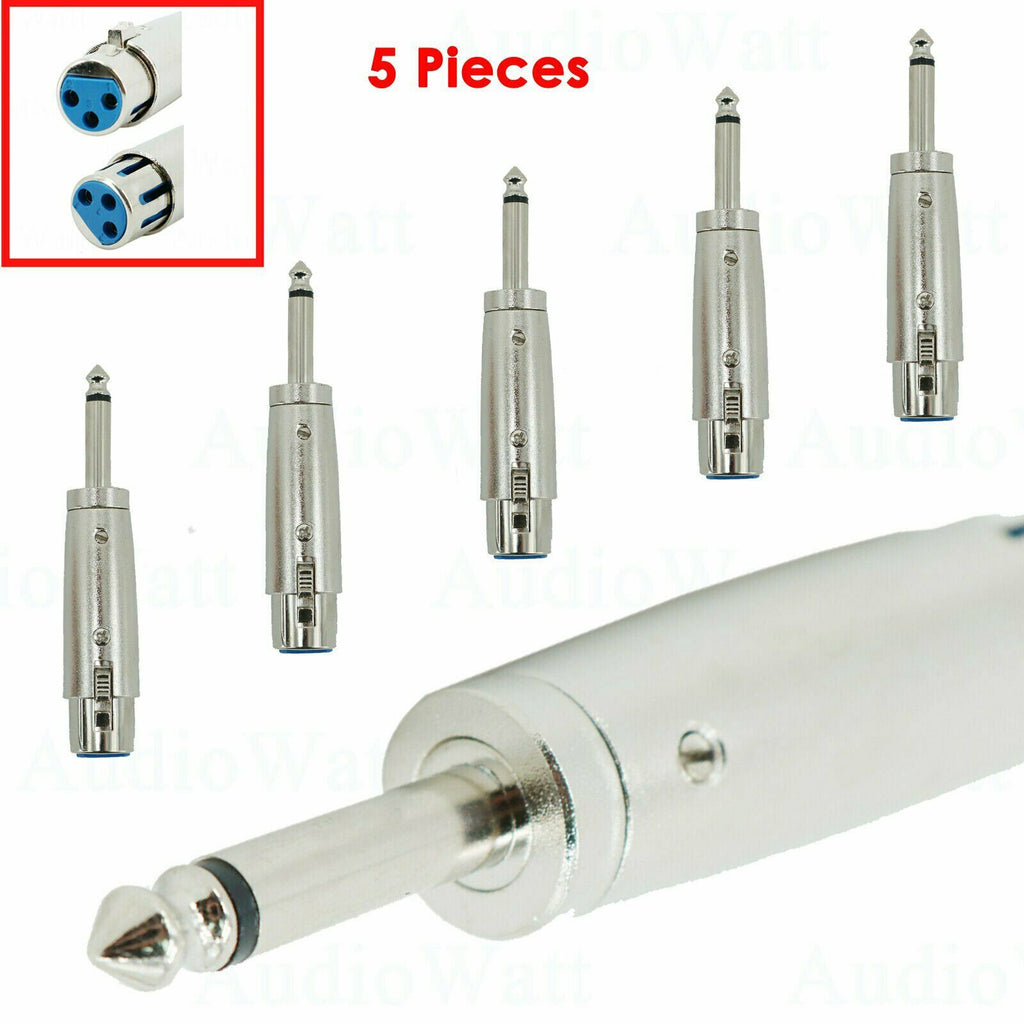 5x 3-Pin XLR Female to 1/4" 6.35mm Mono Male Plug Audio Cable Microphone Adapter - Sellabi