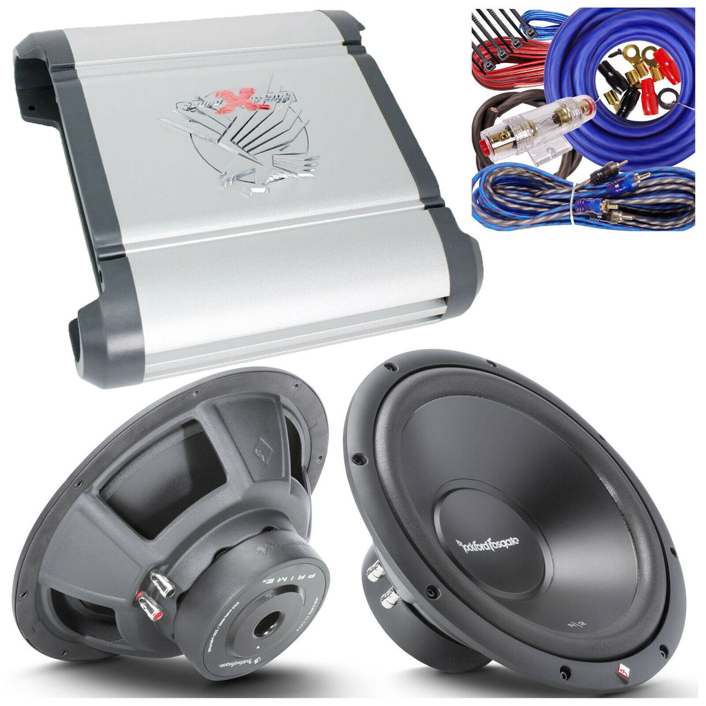 2x Rockford Fosgate R2D4-12 1000W 12 inch SoundXtreme ST-1000.2 2000W Amp + Kit - Sellabi