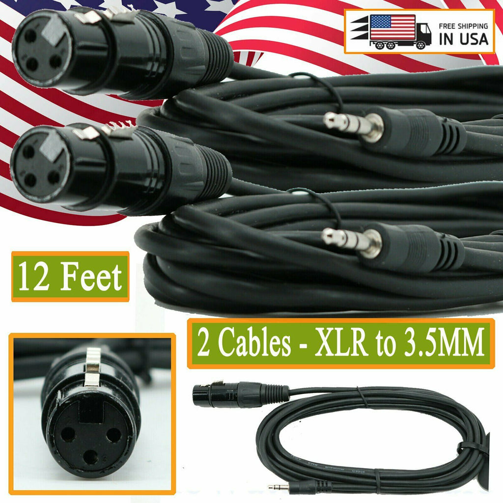 2 Packs 12 Feet 16 Gauge XLR to 3.5MM Microphone Cable For Laptop Phone Mic Plug - Sellabi