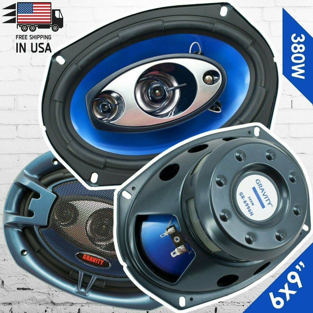 (Pair) Gravity 6x9 inch 4-Way 380 Watts Coaxial Car Speakers CEA Rated - 6996H - Sellabi