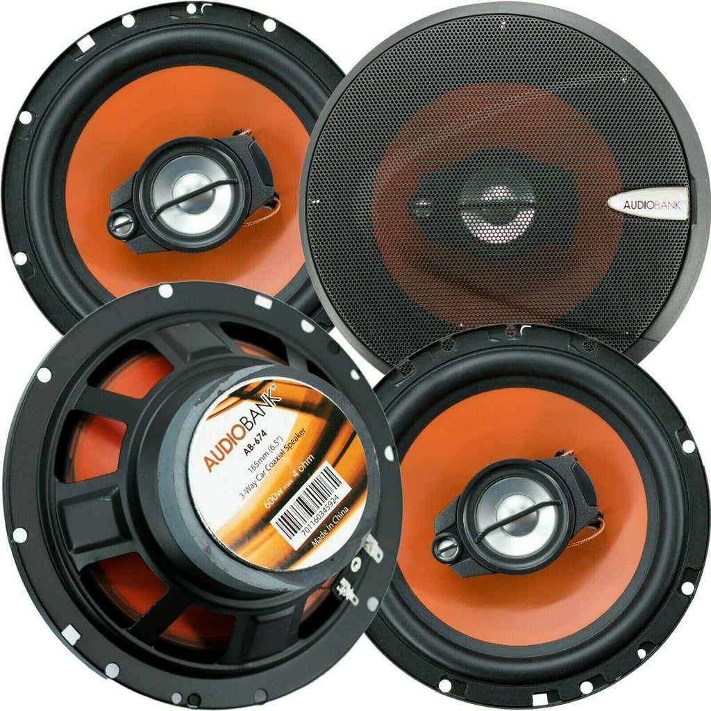 4) Audiobank 6.5" 600 Watt 3-Way Car Audio Stereo Coaxial Speakers with Grill - Sellabi