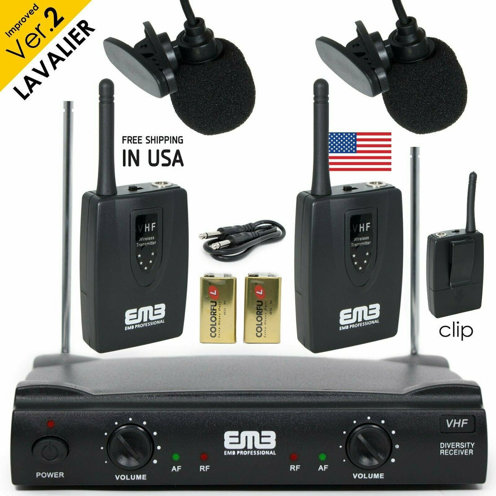 Professional Wireless Microphone System Dual Lavalier 2 x Mic Cordless Receiver - Sellabi