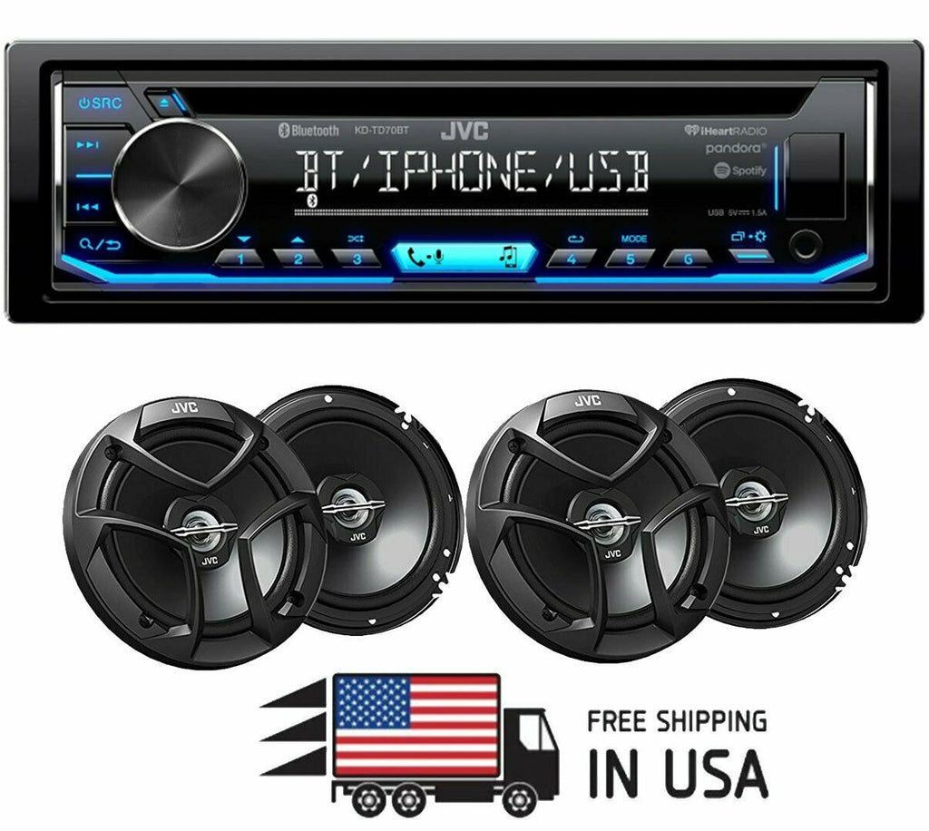 JVC KD-TD70BT Receiver + 2 PAIR CS-J620 6.5" CS Series 2-Way Coaxial Car Speaker - Sellabi