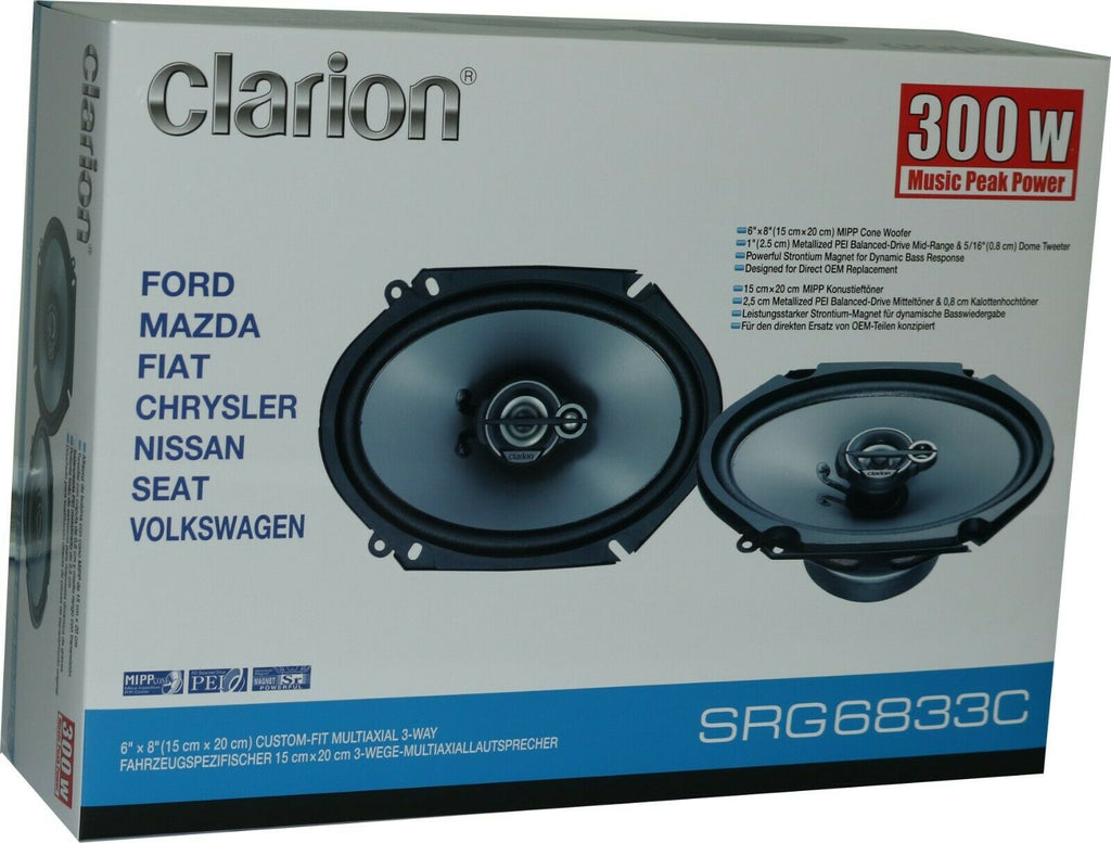 Clarion SRG6833C 300 Watts Max Power  6x 8" Custom Fit 3-Way Car Speakers -Pair - Sellabi