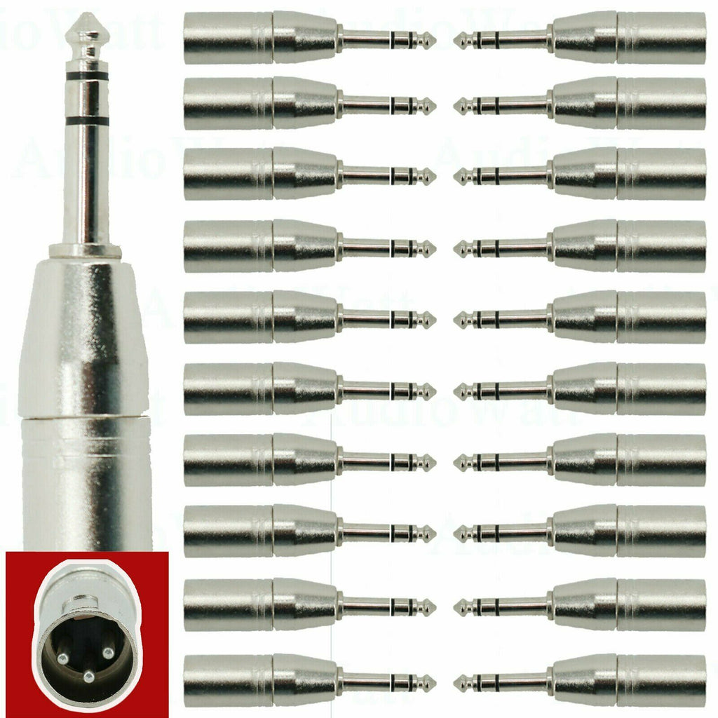 20x 3-Pin XLR Male to 1/4" Adapter TRS Stereo Plug Converter Audio Connector NEW - Sellabi