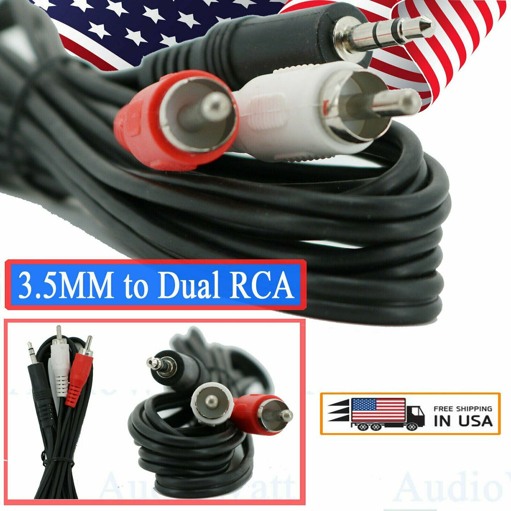 1x 6 Feet 3.5MM to Dual RCA Audio Video Adapter Wire Jack Composite A/V Cable - Sellabi