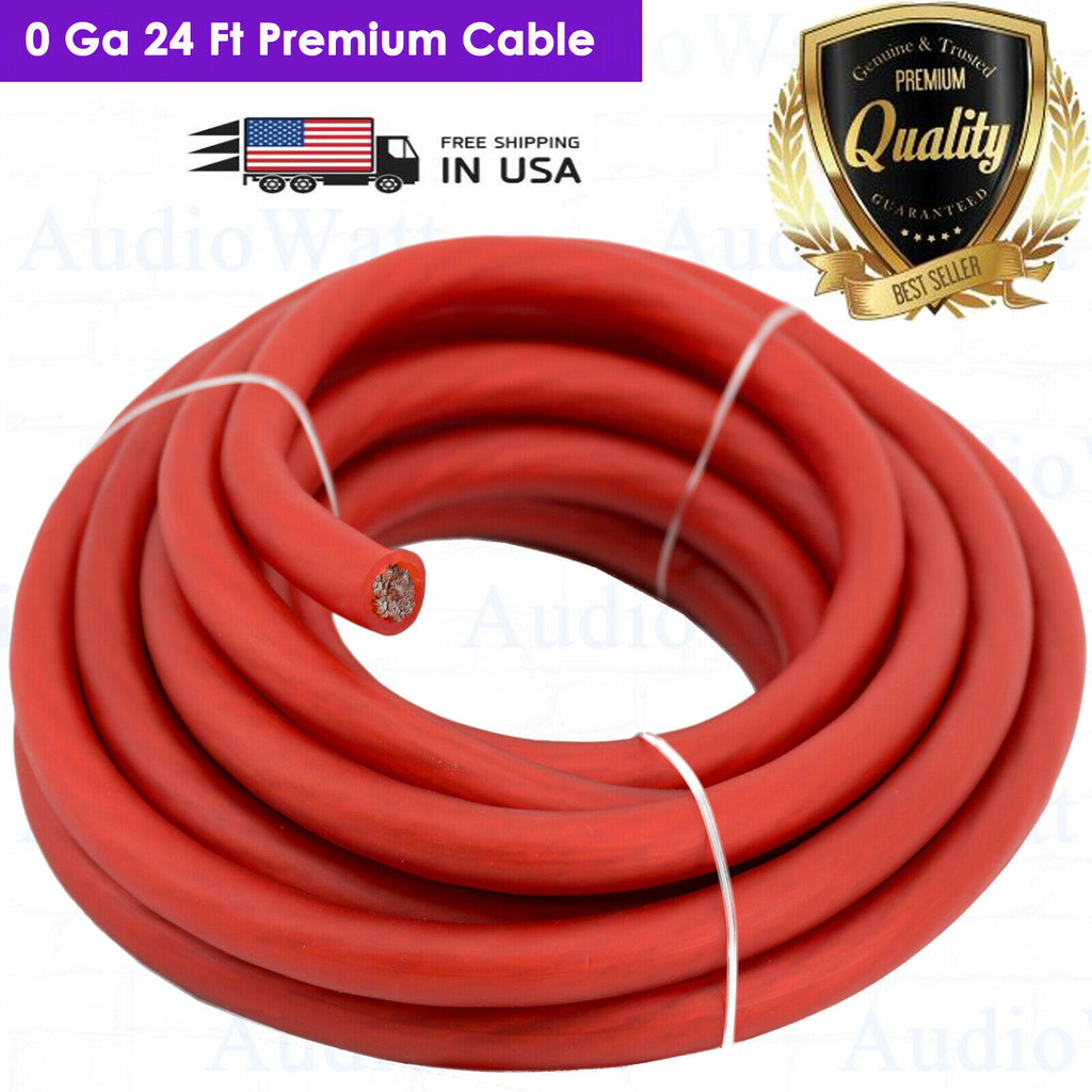 0 Gauge  24 FT  Feet Red Amplifier Power Wire Heavy Duty Premium Hot Wire Cable - Sellabi