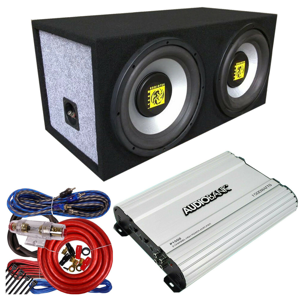 Audiobank P1502 1500W Car Amp + 1x Audiotek AT-208WS 8" 800W Sub + 8 Ga Amp Kit - Sellabi