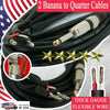 2x PREMIUM DJ / PA PRO TRUE SPEAKER CABLE WIRE BANANA TO QUARTER- 16 GAUGE 25 FT - Sellabi