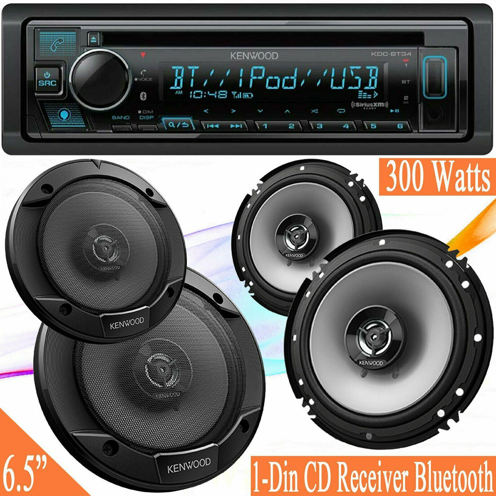 Kenwood KDC-BT34 1-Din CD Receiver Bluetooth + 4x KFC-1666S 300W 6.5" Speakers - Sellabi