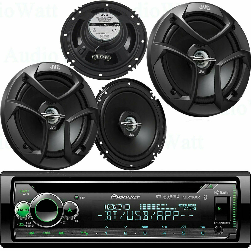 Pioneer DEH-S7200BHS 1 DIN CD Player Bluetooth +4x JVC CS-J620 6.5" 300W Speaker - Sellabi