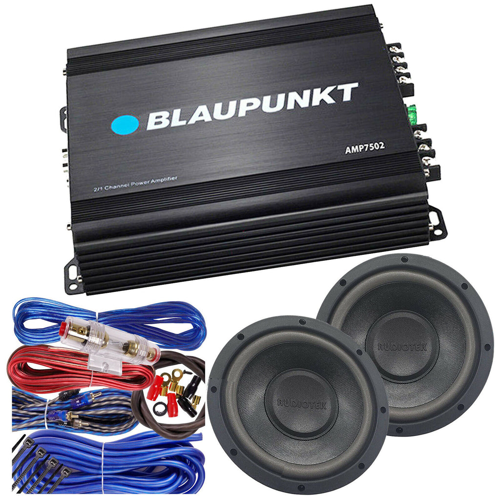 Blaupunkt AMP7502 750W 2-Ch Amp + 2x Audiotek K708 8" 1200 Watts Subs + 8 Ga Kit - Sellabi