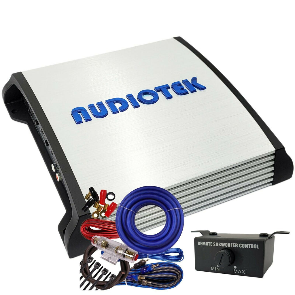 Audiotek AT1600M 1 Channel 1600 Watts Monoblock Car Amplifier + 4GA Amp Kit Blue - Sellabi