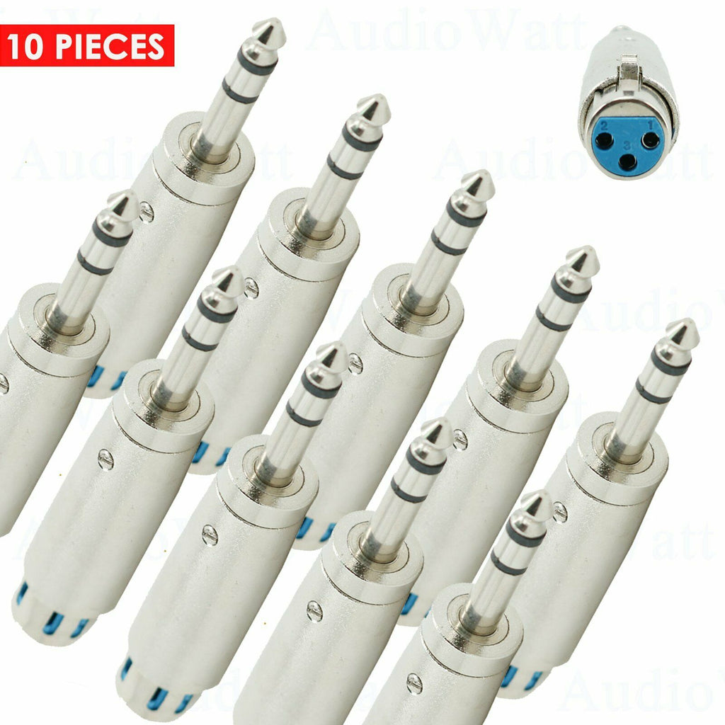 10x XLR 3-Pin Female to 1/4 6.35mm Stereo Male Plug TRS Audio Cable Mic Adapter - Sellabi