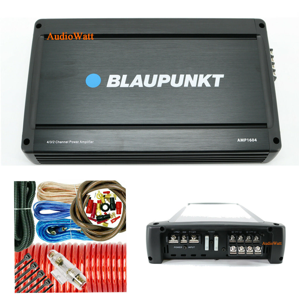BLAUPUNKT AMP1604 1600W CAR AUDIO 4 CHANNEL AMP AMPLIFIER + 4 GAUGE AMP-KIT - Sellabi