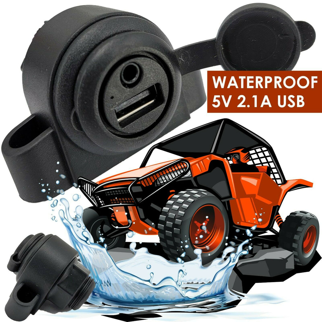 12V 2.1A USB Waterproof Charger Power Outlet with AUX 3.5mm For Boat/ATV/UTV/RZR - Sellabi