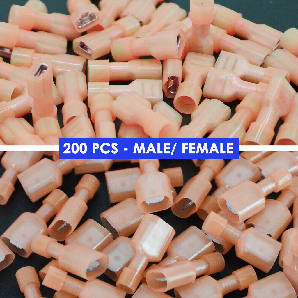 200 Male/Female FSC250R Insulated Terminal 16-14 Ga Quick Disconnect Connectors - Sellabi