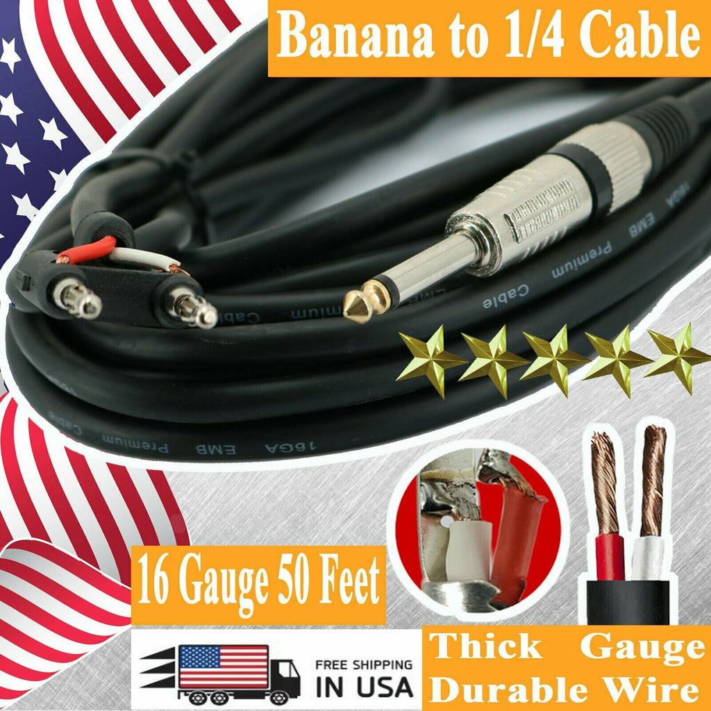 4x 1/4 to Banana  16 Gauge 50 Feet Premium DJ / PA Pro True Speaker Cable Wire - Sellabi