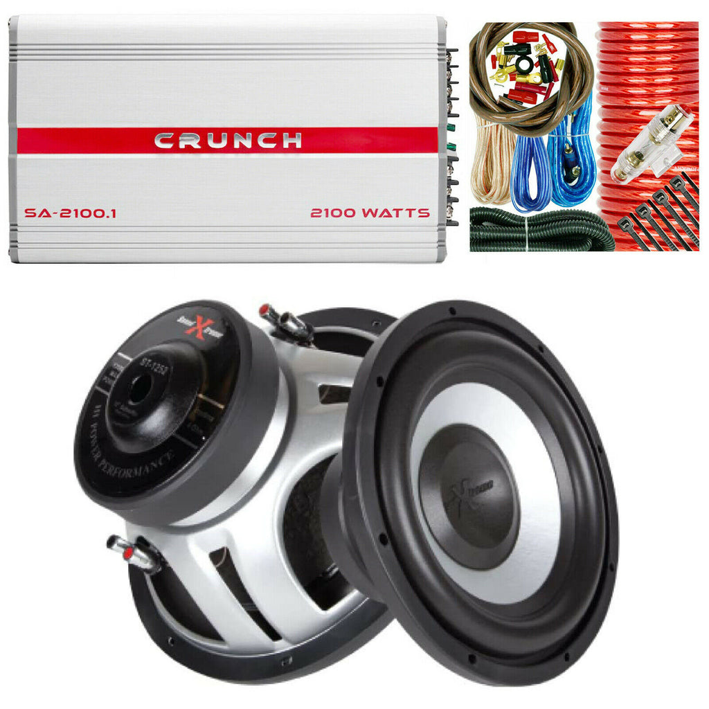 Crunch SA-2100.1 2100 Watts Amplifier + 2x Subwoofers 2600W 12" + 4 Ga Amp Kit - Sellabi