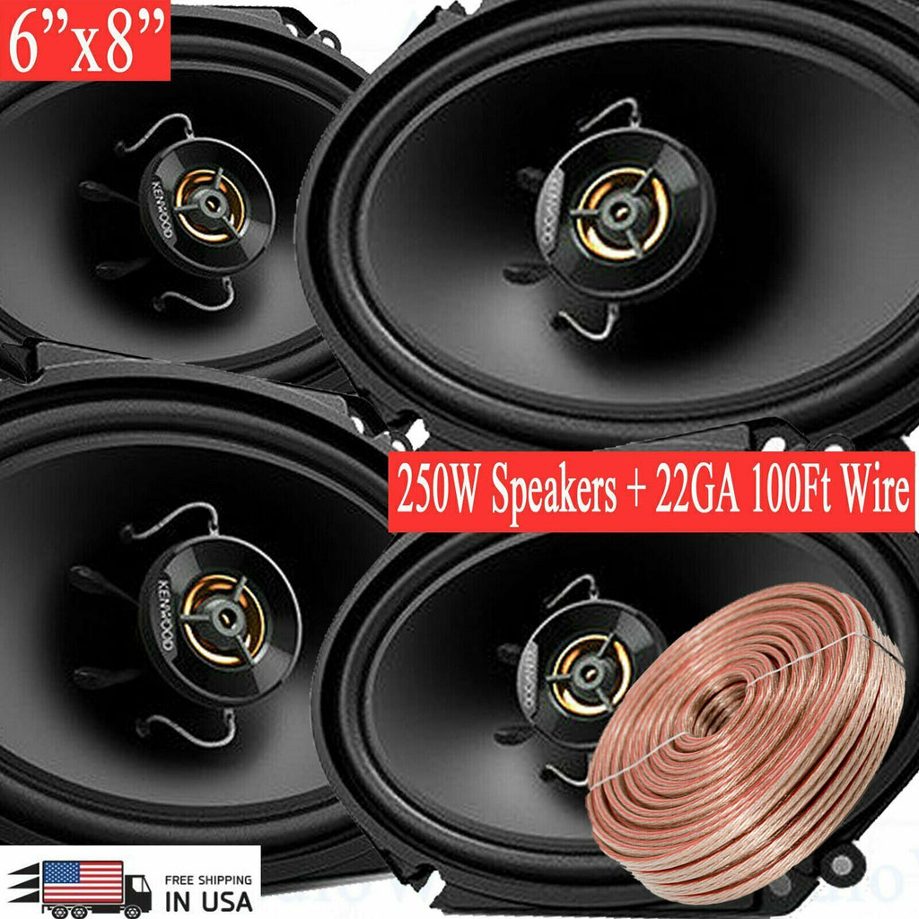 4x Kenwood KFC-6866S 6" x 8 "5" x 7" 250 Watts Coaxial Car Speakers + 100ft Wire - Sellabi