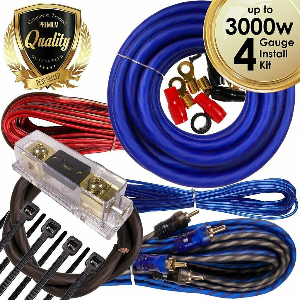 Complete 3000W 4 Gauge Car Amplifier Installation Wiring Kit Amp PK1 4 Ga Blue - Sellabi