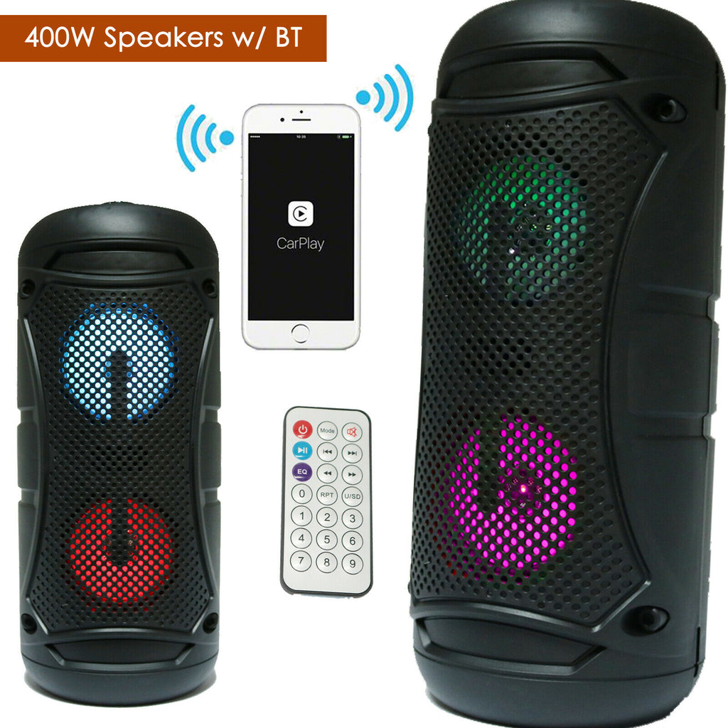 NEW Portable Dual 4" Bluetooth DJ Wireless Speaker 400W PA Loudspeaker - Black - Sellabi