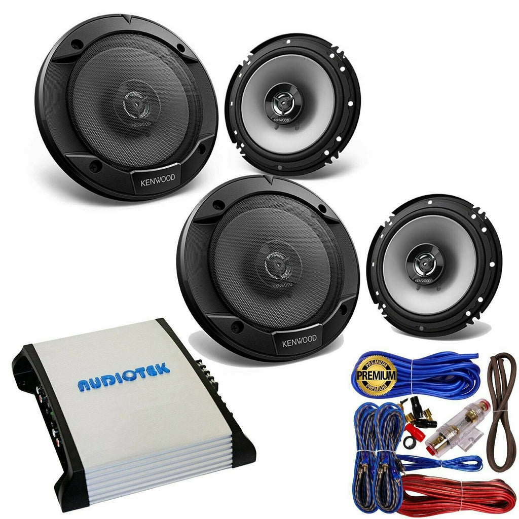 (4) Kenwood KFC-1666S 6.5? 300 Watts 2-Way Speakers + AT404 4CH 400W Amp + Kit - Sellabi