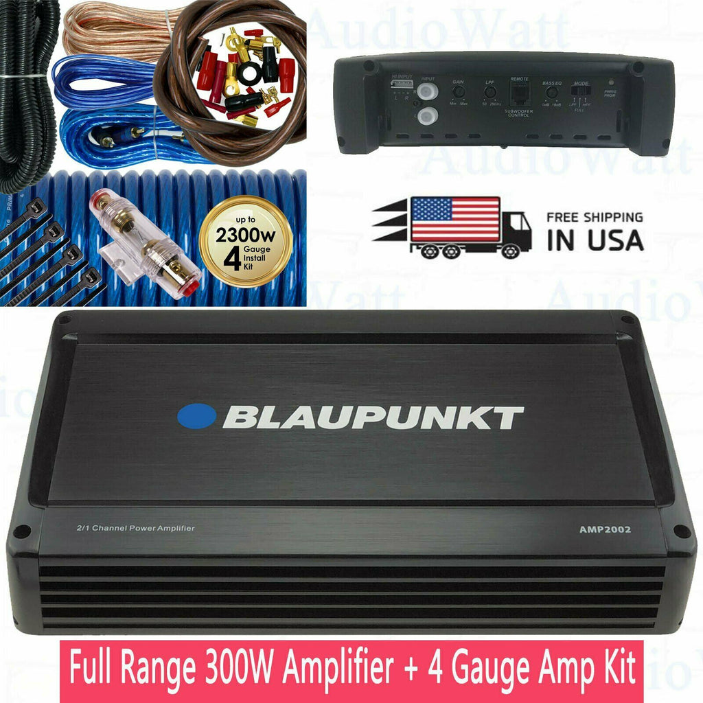 Blaupunkt AMP2002 Audio 2-Channel Full Range 300W Amplifier + 4 Gauge 2300W Blue - Sellabi