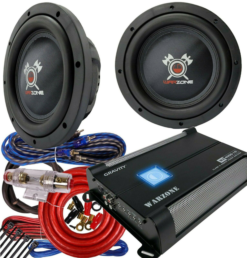 Gravity WZ4000.1D 4000W Amplifier + 2x Warzone WZ12D4 12-Inch Sub + 4 Ga Amp Kit - Sellabi