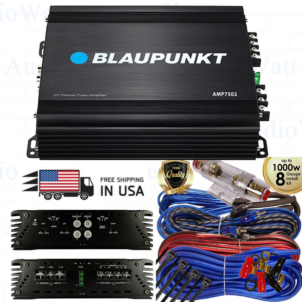 Blaupunkt AMP7502 750 Watts 2-Channel Full Range Amplifier + 8 Gauge 1000W BLUE - Sellabi