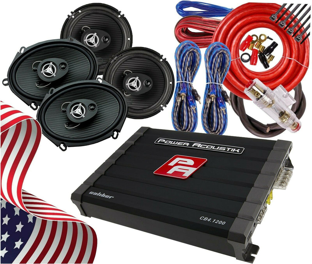 4x Power Acoustik 6.5″ & 5x7″ 3-Way Speakers+ CB4-1200 Amplifier + 4CH Amp Kit - Sellabi