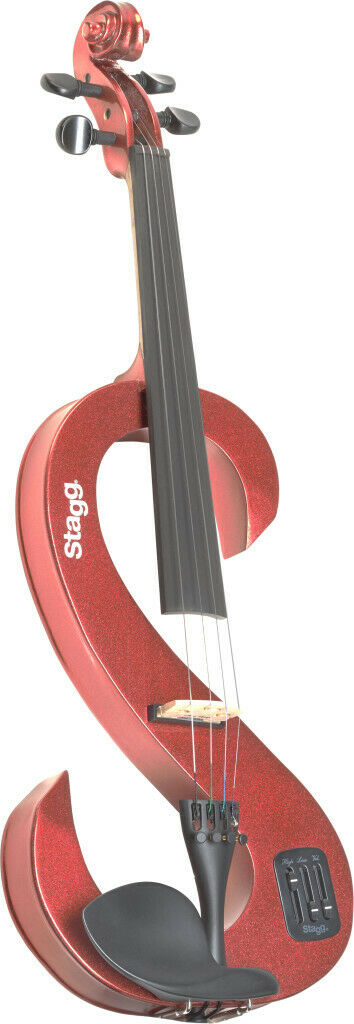 STAGG Evn 4/4 Electric Violin Set With S-shaped Metallic Red Electric Violin UC - Sellabi