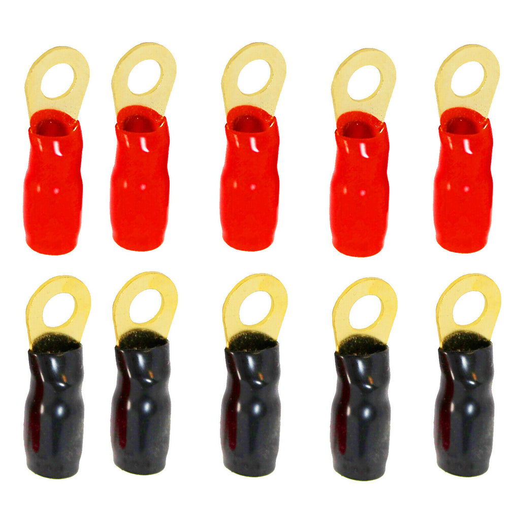 10 Pack 4 Gauge Ring Terminal 4 AWG Wire Crimp Cable - 5 Red / 5 Black - Sellabi