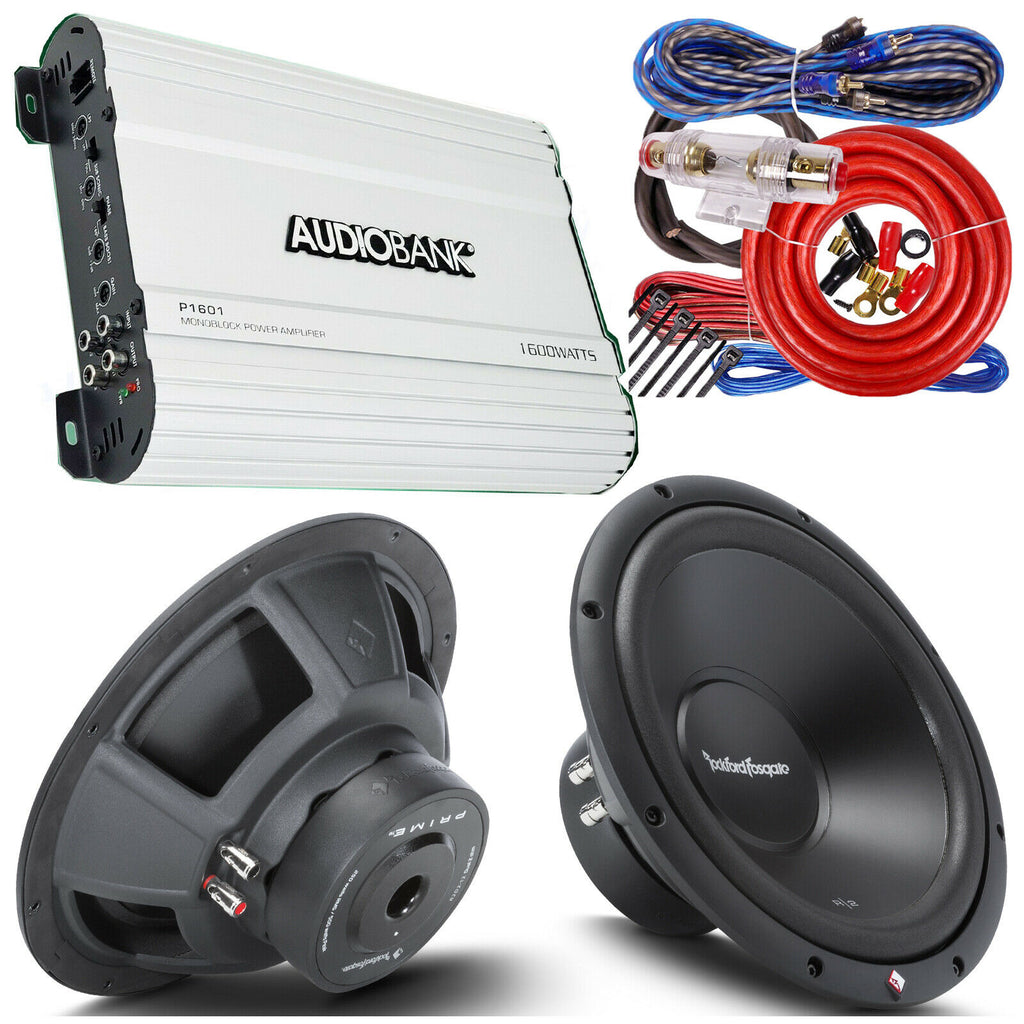 1x Rockford Fosgate R2D2-12 500W Sub + Audiobank P1601 1600W Amp + 8 Gauge Kit - Sellabi