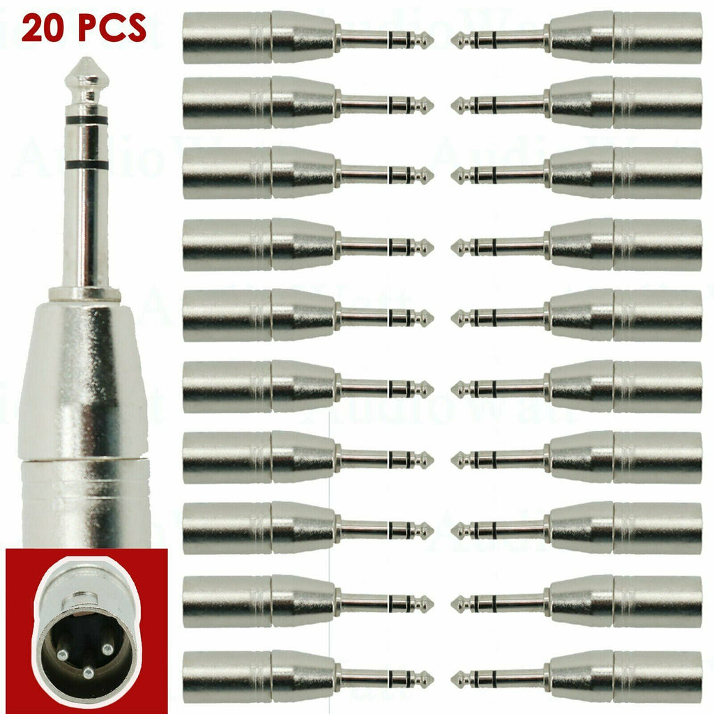 20x 3-Pin XLR Male to 1/4" Adapter TRS Stereo Plug Converter Audio Connector NEW - Sellabi