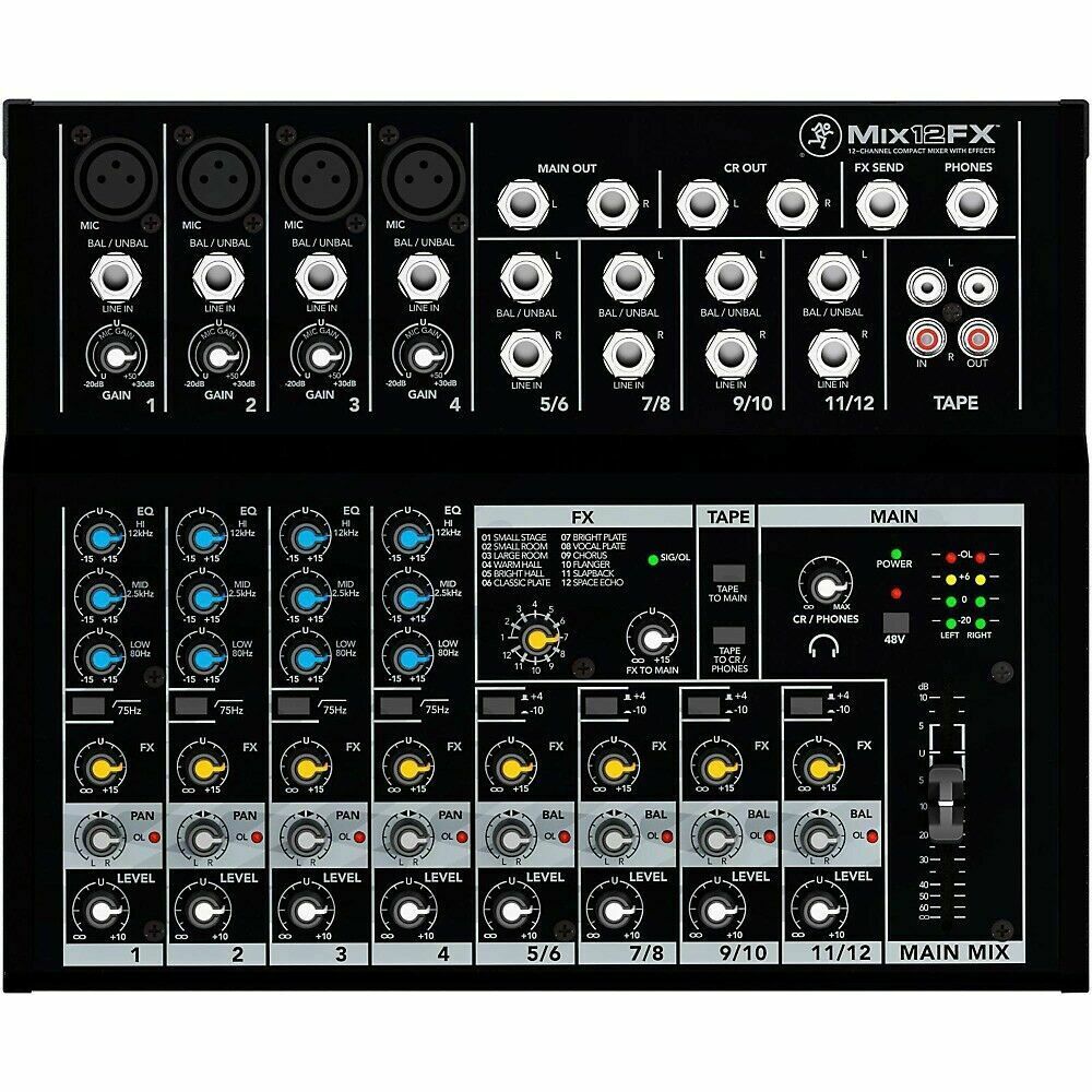 Mackie Mix12FX 12-Channel Compact Mixer with Effects + 2x XLR Cables + Magnet - Sellabi