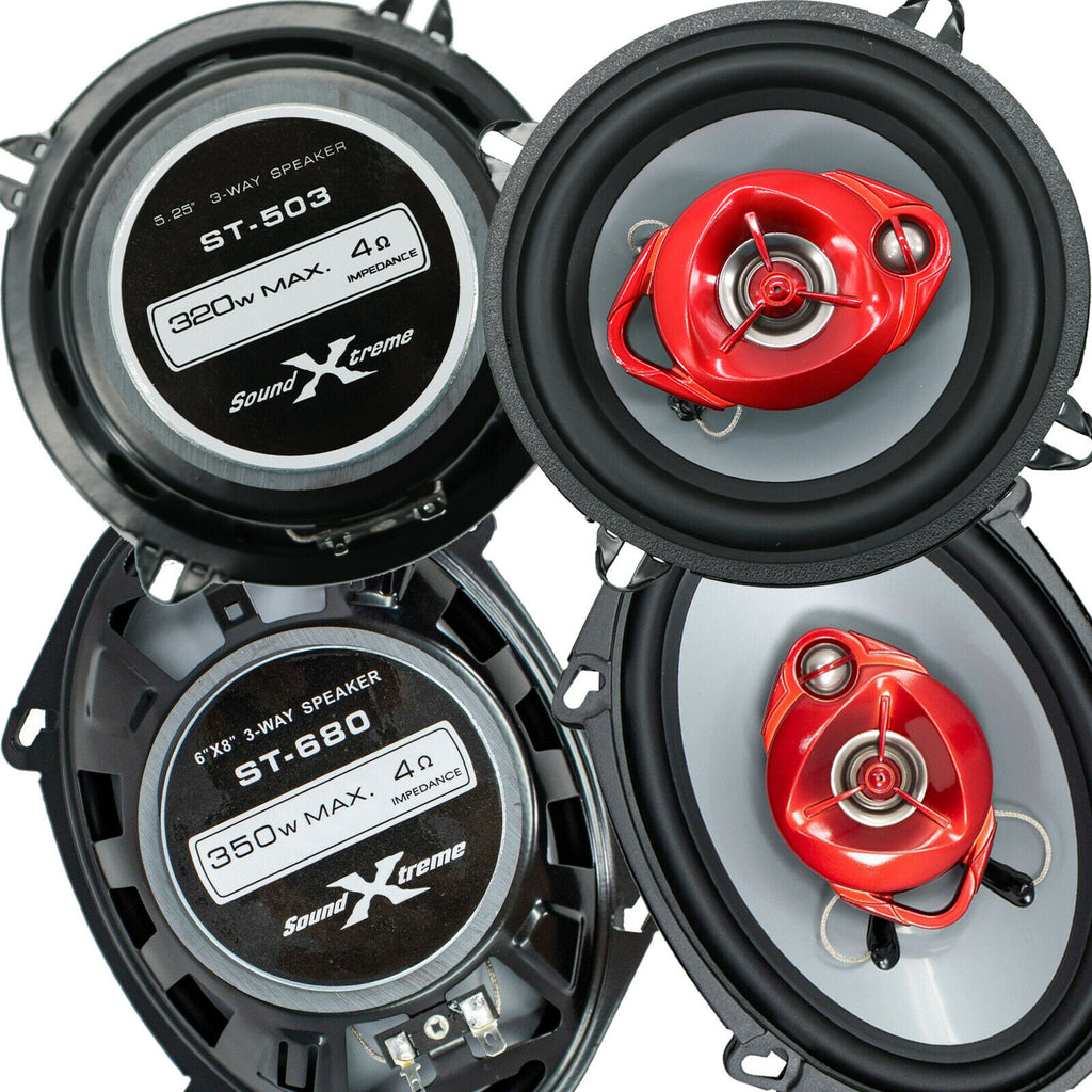 2x Soundxtreme ST-680 6"x8" 350W + 2x  ST-503 5.25" 320W Car Audio Speakers - Sellabi