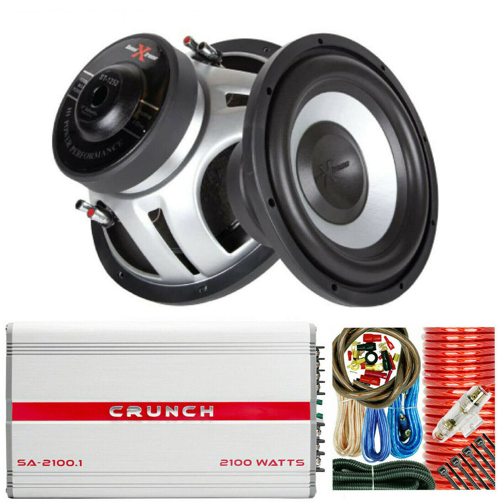 Crunch SA-2100.1 2100 Watts Amplifier + 2x Subwoofers 2600W 12" + 4 Ga Amp Kit - Sellabi