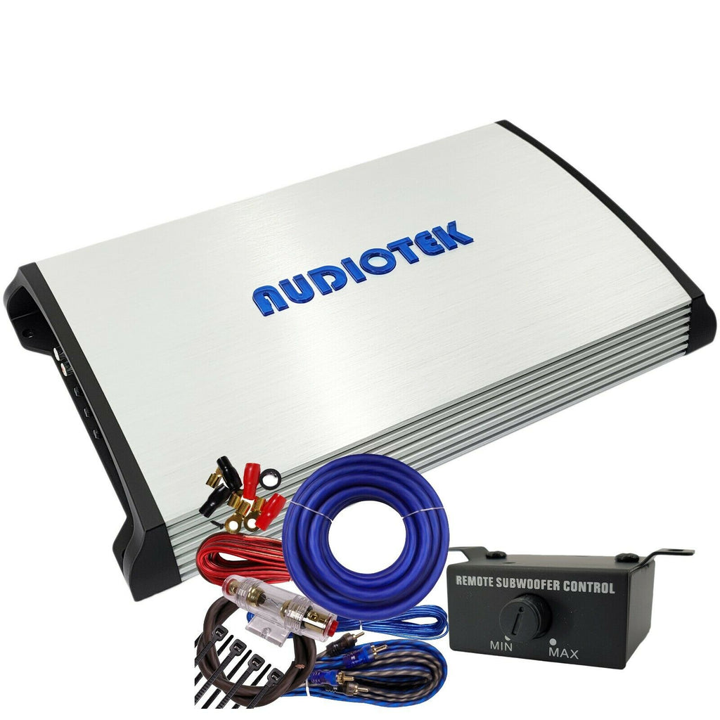 Audiotek AT-5000S 2 Channel 5000 Watts Stereo Car Amplifier + 4 Ga Amp Kit Blue - Sellabi