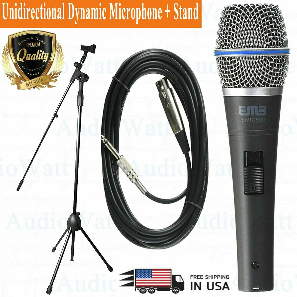 EMlC800 Ultralight Aluminum Voice Unidirectional Dynamic Microphone + Mic Stand - Sellabi