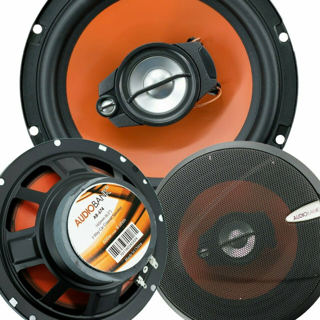2) Audiobank 6.5" 600 Watt 3-Way Car Audio Stereo Coaxial Speakers with Grill - Sellabi