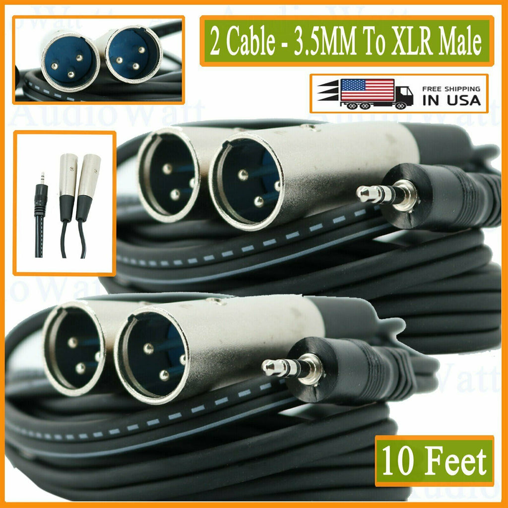 2 Packs- 10FT 3.5MM to XLR 3-Pin Male Microphone Cable Mic Plug For Laptop Phone - Sellabi