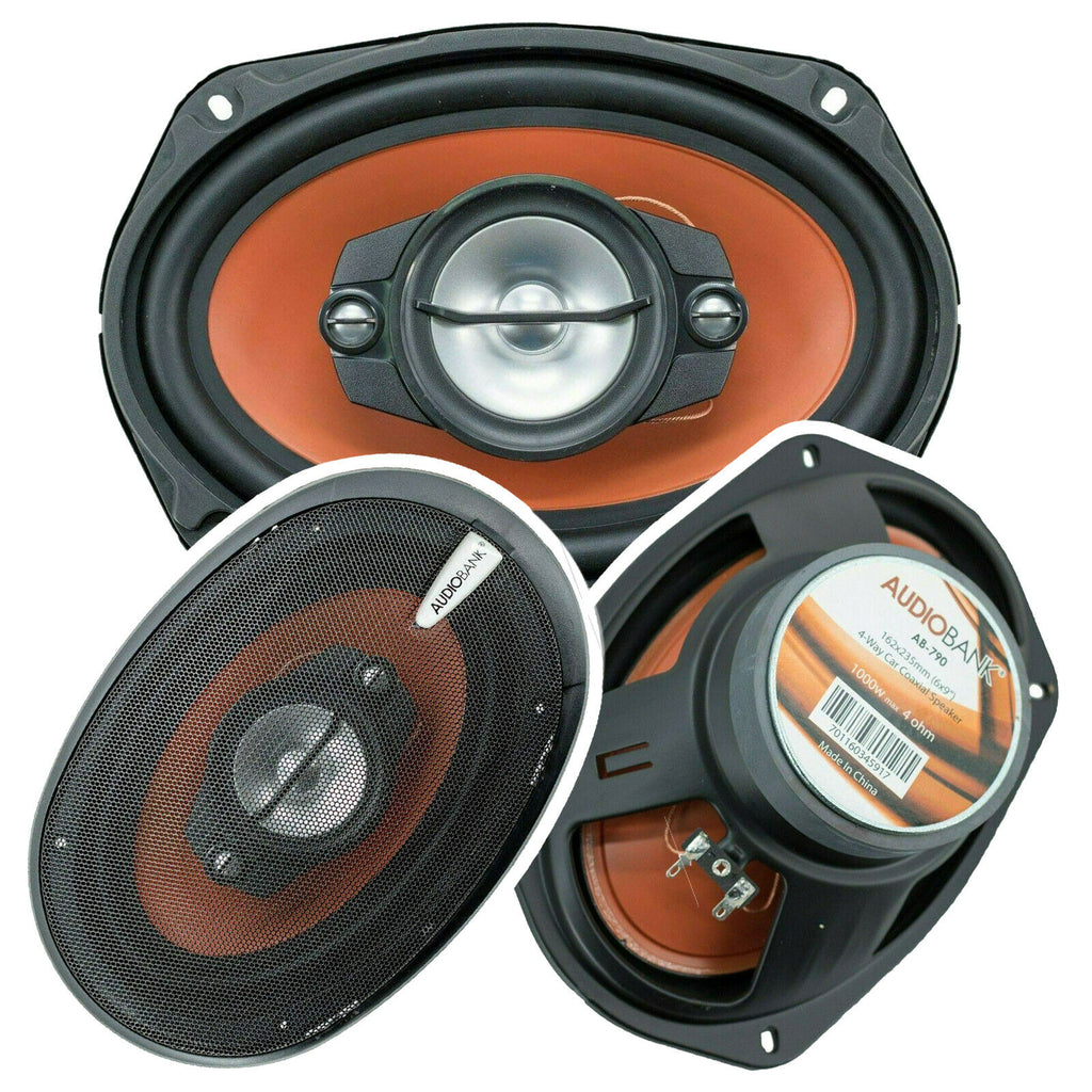 2x Audiobank AB-790 6"x9" 1000 Watt 4-Way Red Car Audio Stereo Coaxial Speakers - Sellabi