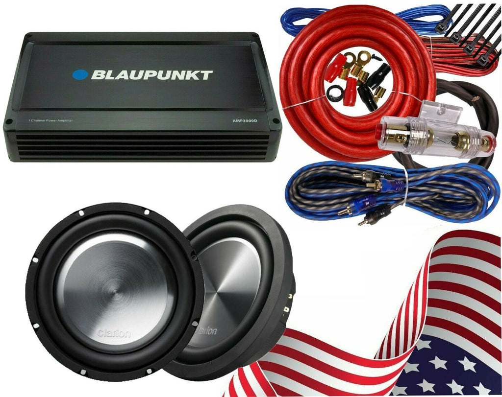 2x Clarion WF3030D 2000W Subwoofer + Blaupunkt AMP3000D 3000W Amp + Amp Kit - Sellabi