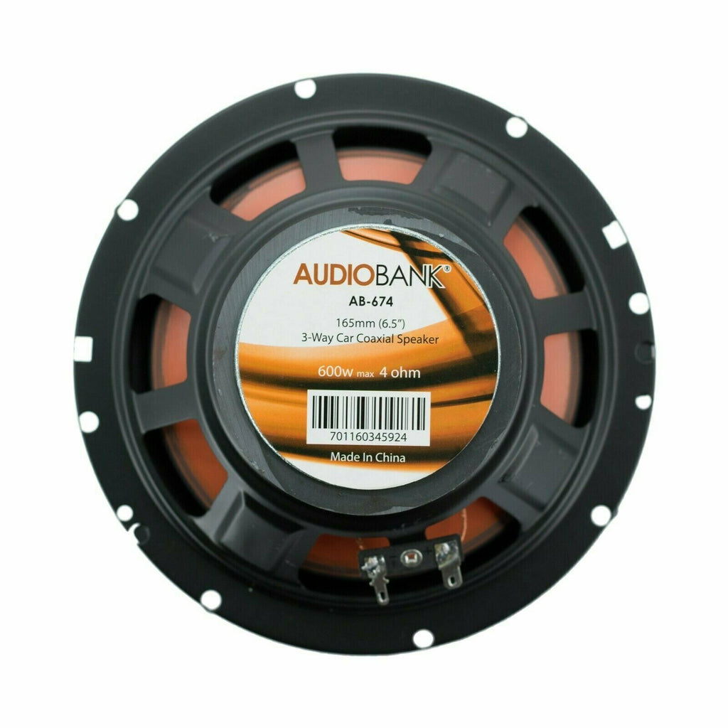 2) Audiobank 6.5" 600 Watt 3-Way Orange Car Audio Stereo Coaxial Speaker - AB674 - Sellabi