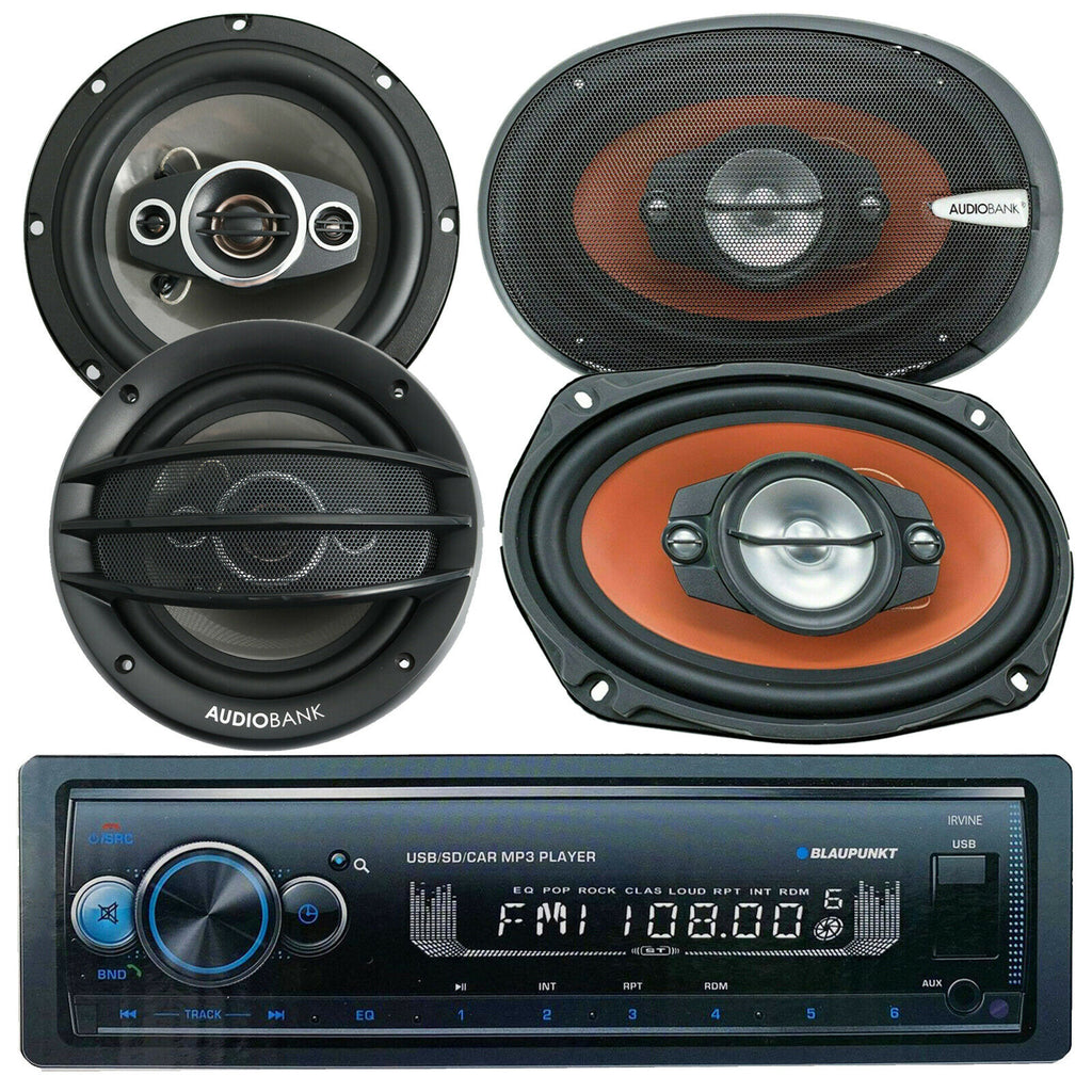 Blaupunkt Irvine70 1 Din MP3 Receiver USB + 4x Audiobank AB-790 AB-630 Speakers - Sellabi