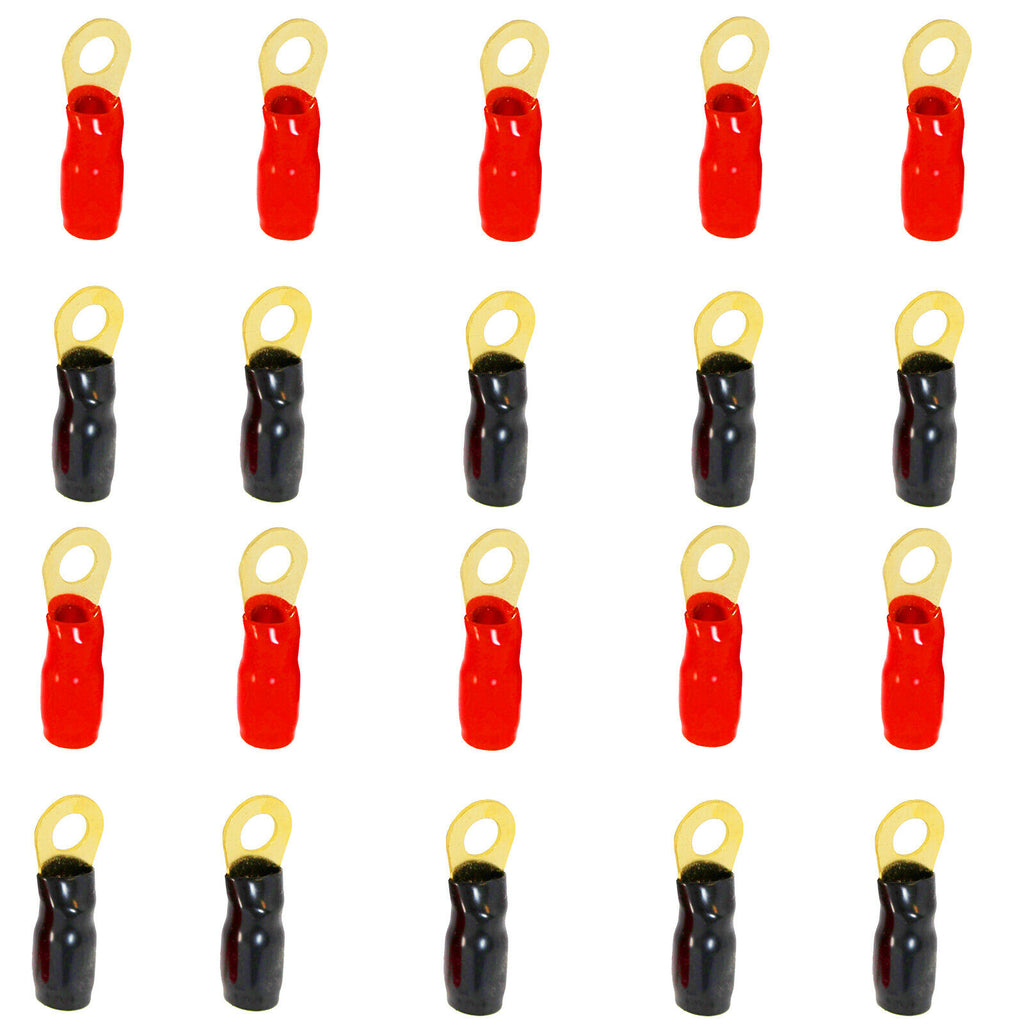 0 Gauge Gold Ring Terminal 20 Pack 1/0 AWG Wire Crimp Cable Red Black Boots 5/16 - Sellabi