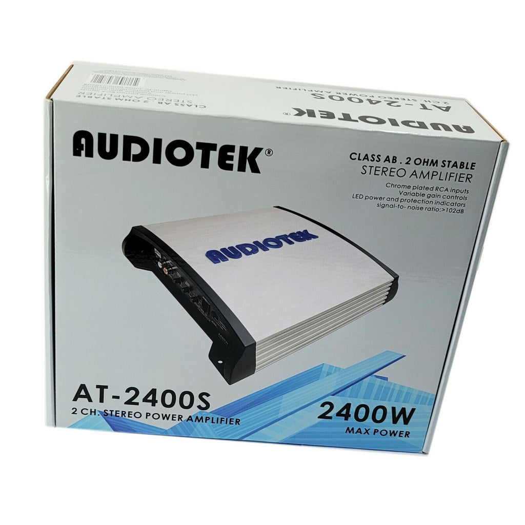 Audiotek AT-2400S 2400 Watts 2 Channels Stereo Car Amplifier + 4 Ga Amp Kit Blue - Sellabi